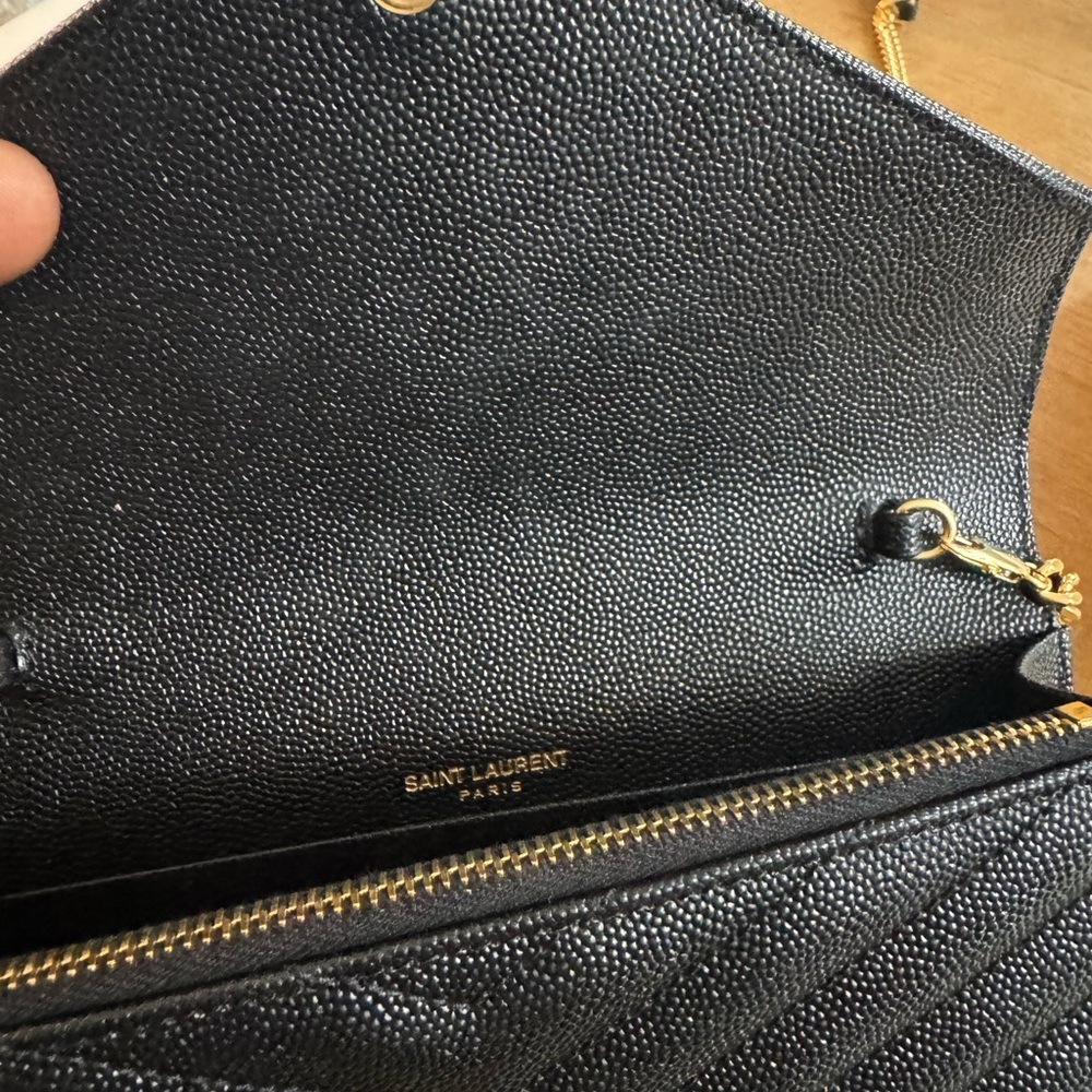 Saint Laurent Black Chevron Clutch with Gold Logo - Picture 7 of 13